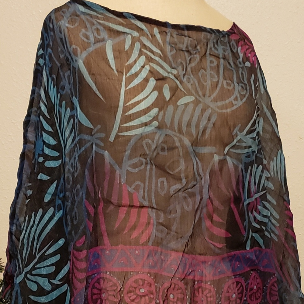 Chico’s M/L Sheer Tunic in Leaves/Geometric Aztec - Picture 2 of 4